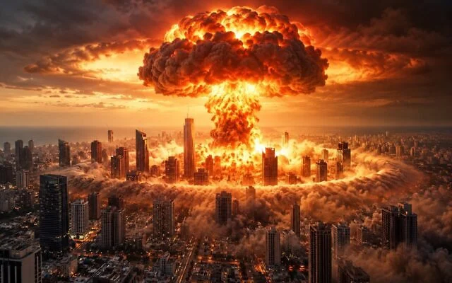 Desperate Netanyahu Posts Image of Nuclear Weapon Exploding over Tel Aviv and Claims a New Holocaust Awaits Israel if He is Not Reelected